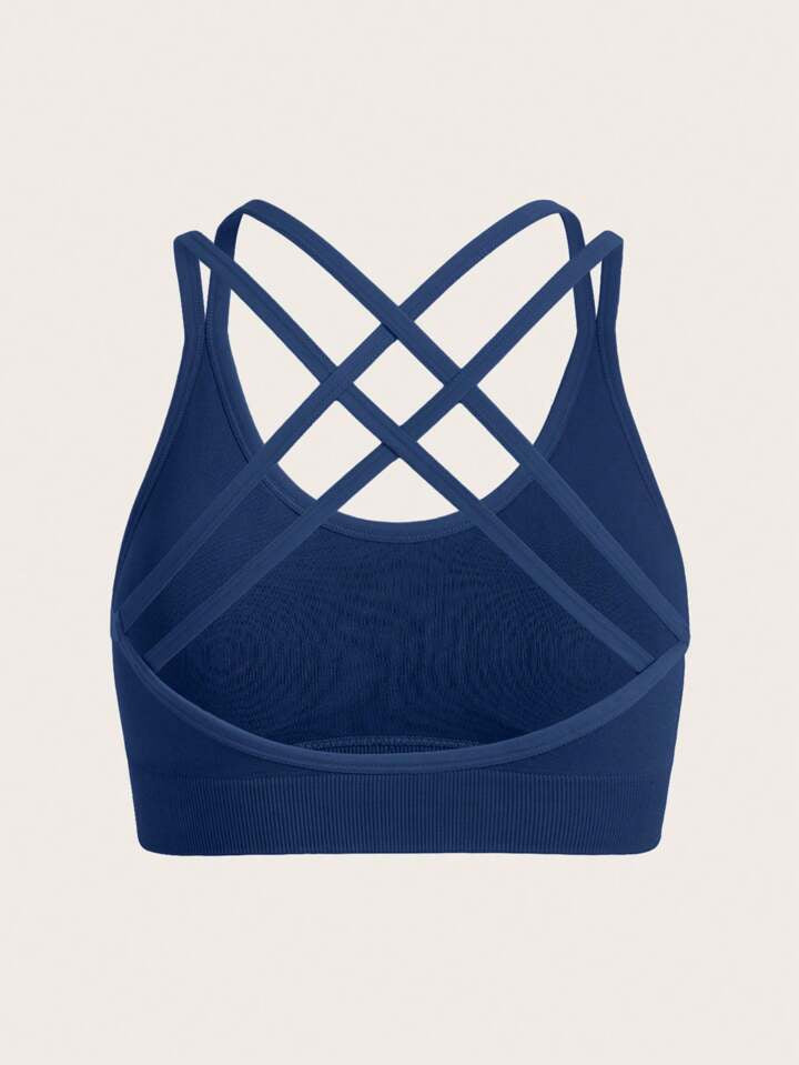Solid Color Seamless High-Stretch Cross Back Sports Bra
