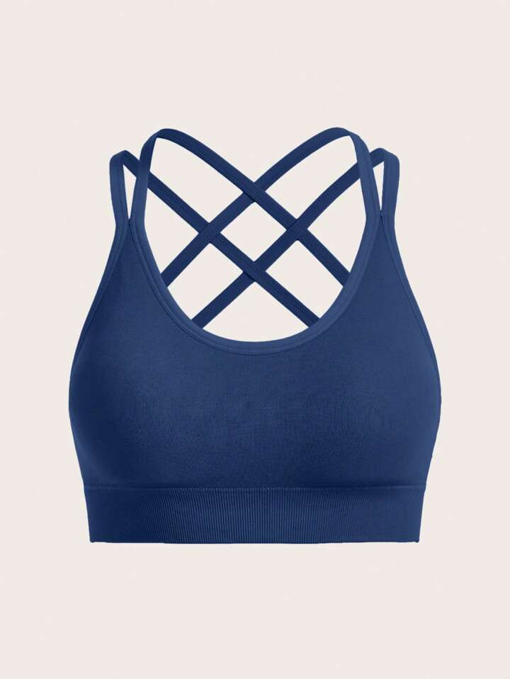 Solid Color Seamless High-Stretch Cross Back Sports Bra