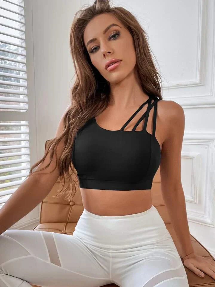 Trendy Medium Support Breathable Softness Asymmetrical Neck Sports Bra