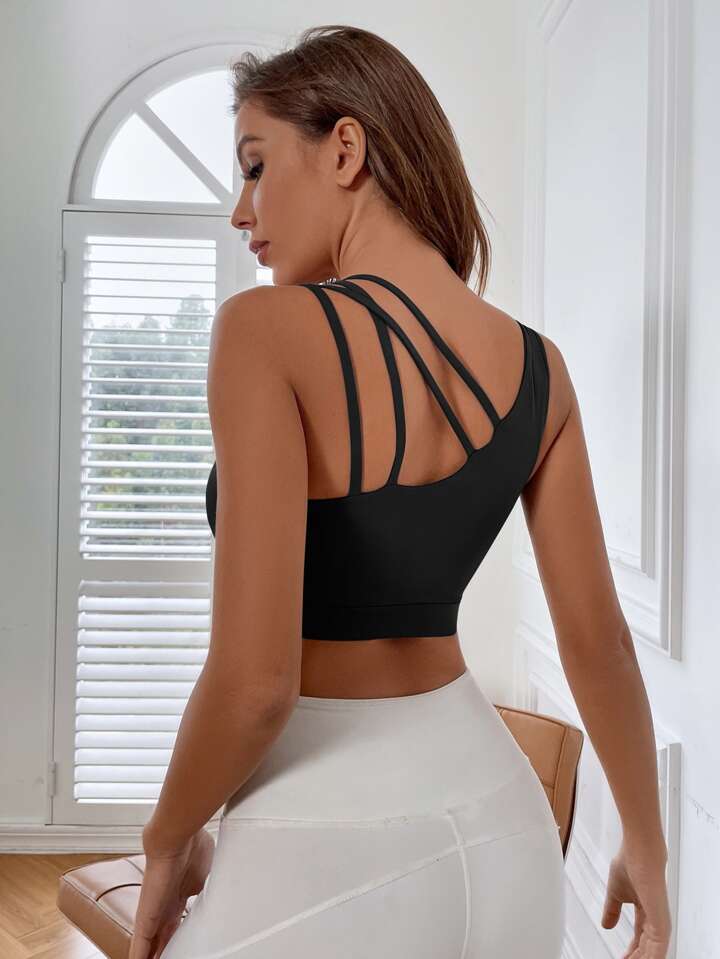 Trendy Medium Support Breathable Softness Asymmetrical Neck Sports Bra