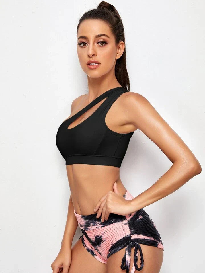 Medium Support One Shoulder Cut Out Sports Bra