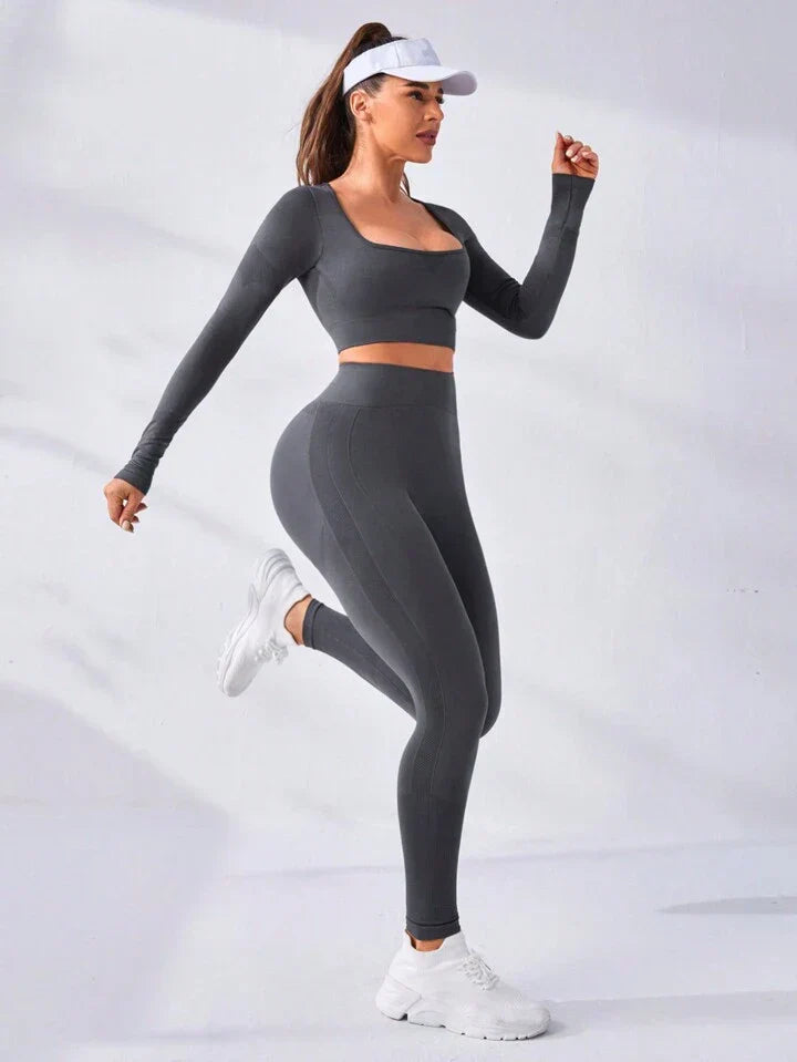 Seamless High Stretch Scoop Neck Sports Set Workout Set