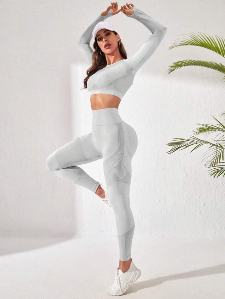 Seamless High Stretch Scoop Neck Sports Set Workout Set