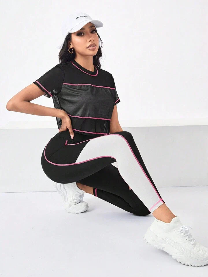 Running Colorblock Sports Tee & Phone Pocket Side Leggings