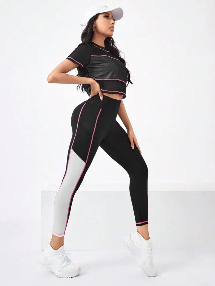 Running Colorblock Sports Tee & Phone Pocket Side Leggings