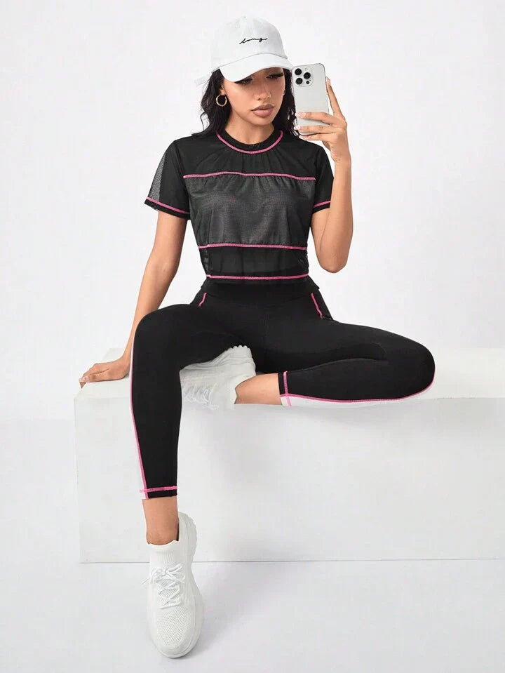 Running Colorblock Sports Tee & Phone Pocket Side Leggings