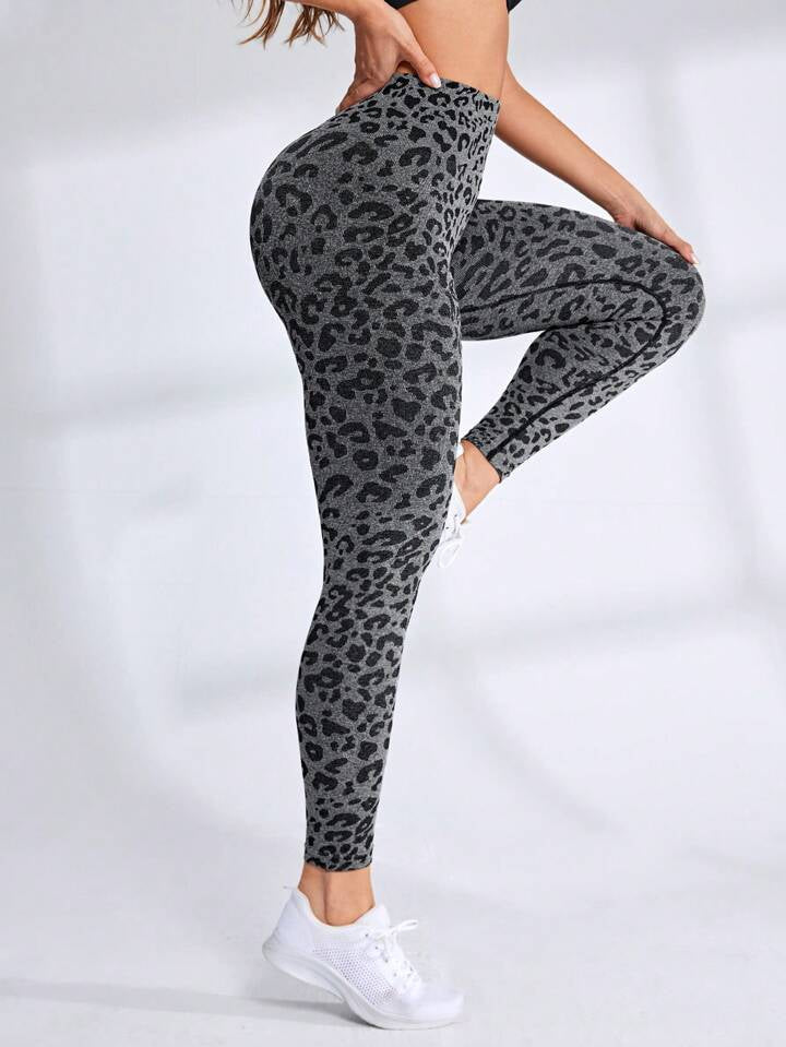 A & S Leopard Print Seamless High Waist Stretchy Gym Leggings