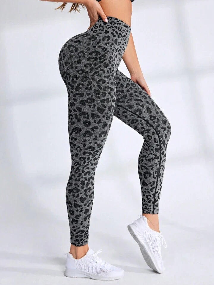 A & S Leopard Print Seamless High Waist Stretchy Gym Leggings