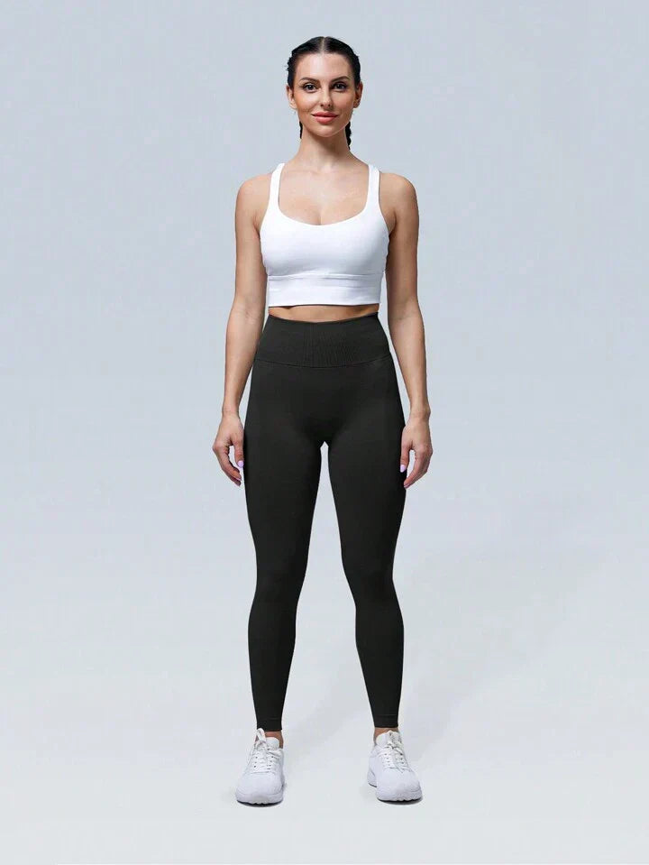 Solid Color High Waist Wrapped Sports Leggings