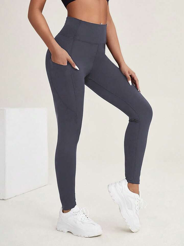 A & S Wide Waistband Phone Pocket Side Sports Leggings