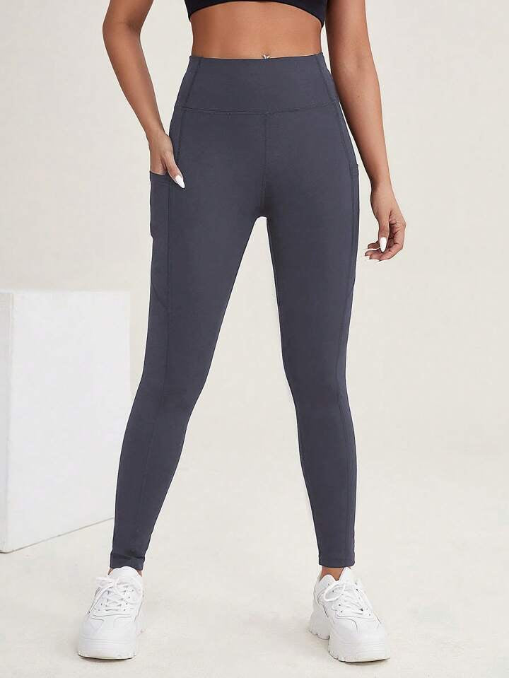 A & S Wide Waistband Phone Pocket Side Sports Leggings