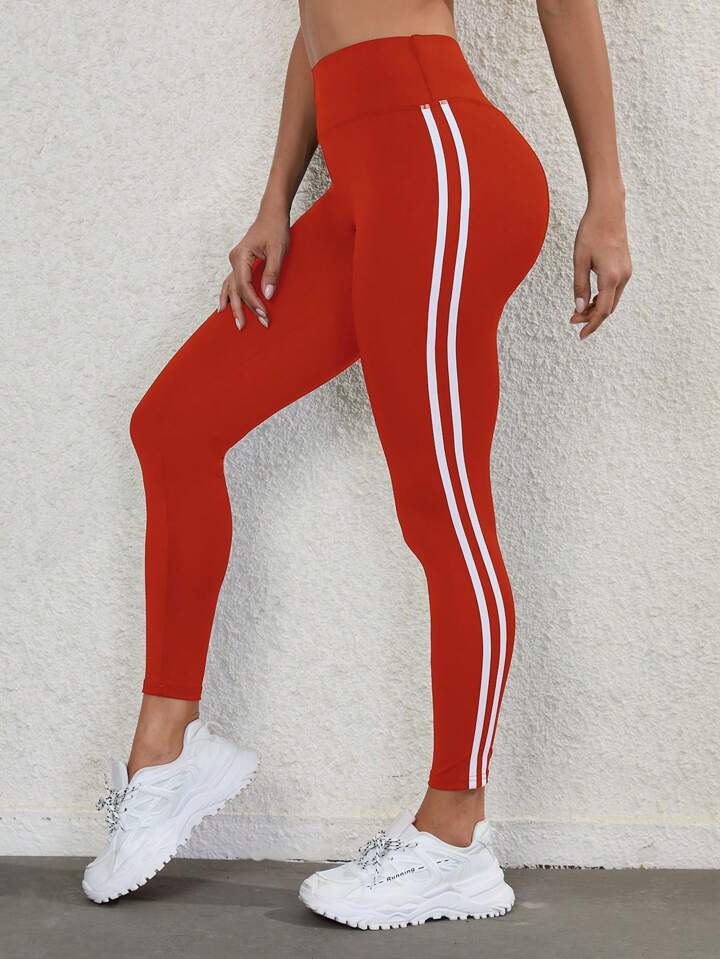 Daily&Casual Striped Side Tummy Control Sports Leggings