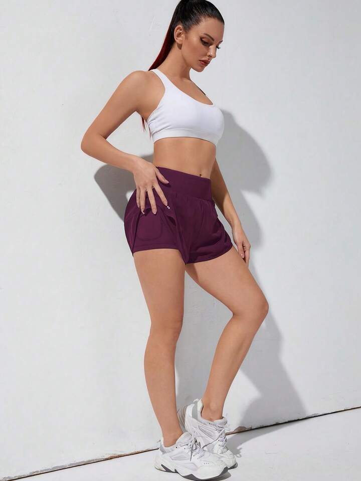 Running Wideband Waist Dolphin Hem Sports Shorts