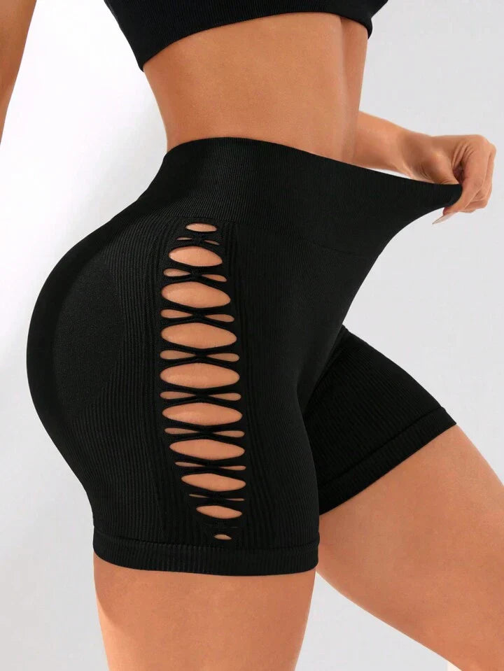 Seamless Simple Solid Color Hollow Out Sports Shorts Boot Shorts