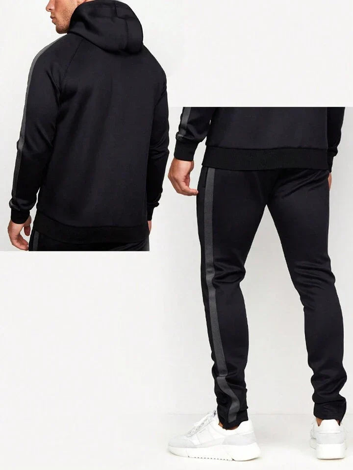 Streetwear Men's Side Stripe Hooded Sportswear Set, Athletic Suit