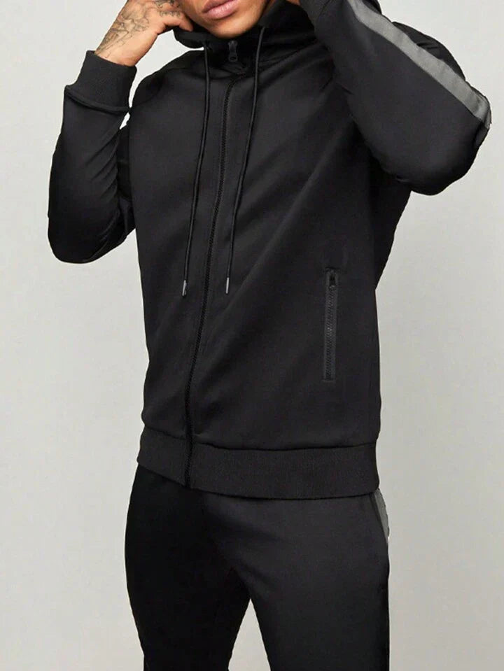 Streetwear Men's Side Stripe Hooded Sportswear Set, Athletic Suit