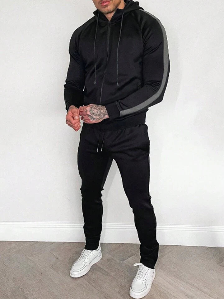 A & S Streetwear Men's Side Stripe Hooded Sportswear Set, Athletic Suit
