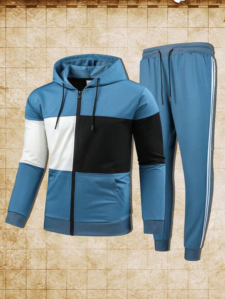 Men's Fitness Drawstring Hoodie And Sweatpants Sports Suit