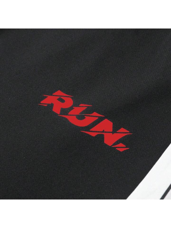 Spring And Autumn Color-Block Hoodie And Pants Sports Suit With Letter Printed