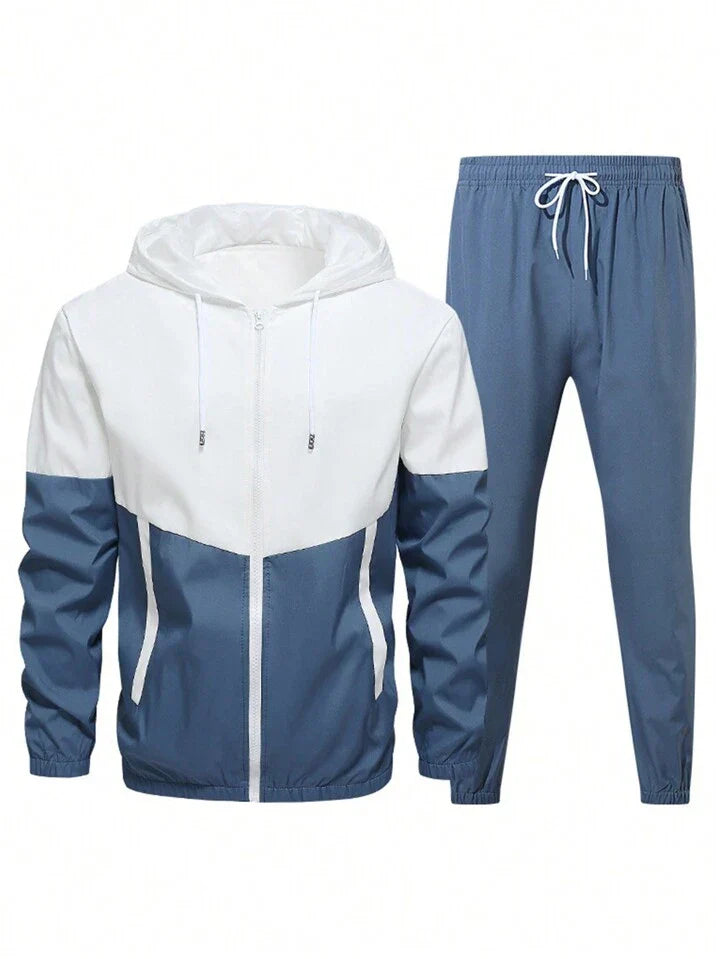 Men's Windproof And Breathable Sports Hooded Jacket And Pants Set