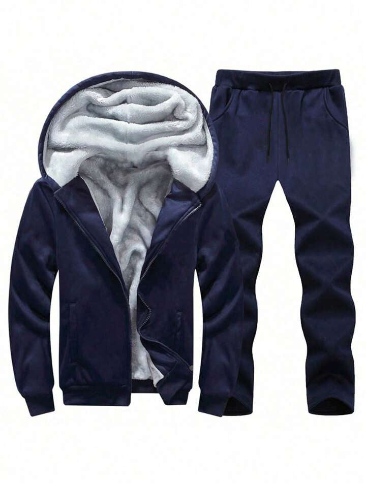 Thick And Warm Winter Sportswear Set, Sweatshirt And Long Pants, 2pcs