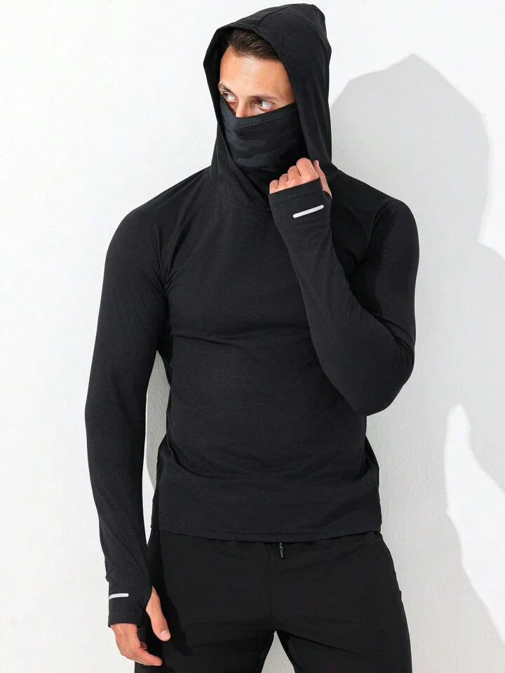Men's Slim Fit Hooded Reflective Stripe Color Block Sports Sweatshirt