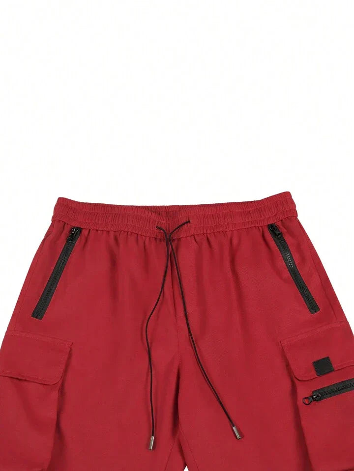Men'S Solid Color Drawstring Waist Cargo Shorts