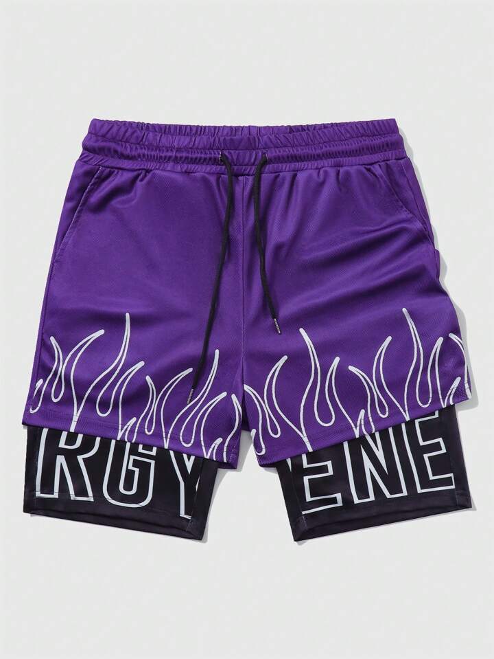 Street Life Men Gradient Letter Print Drawstring Waist Shorts