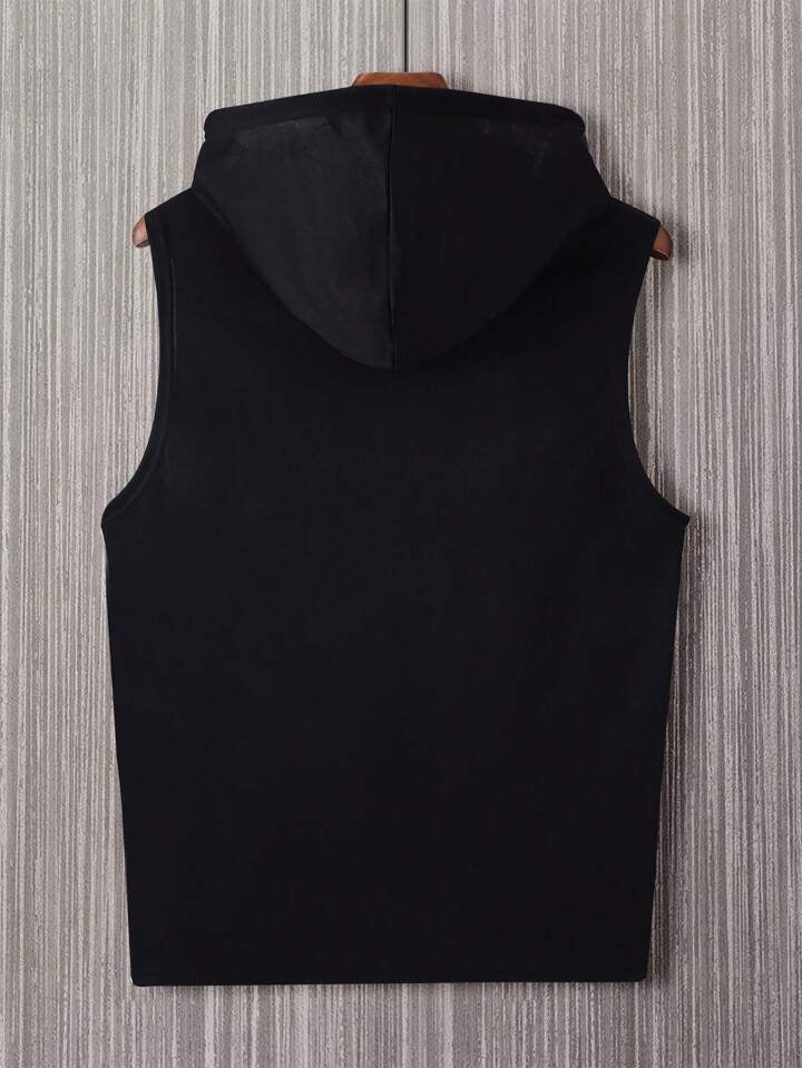 Men Solid Color Simple Hooded Daily Sleeveless Tank Top