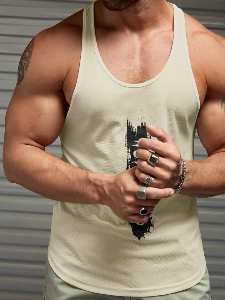 Homme Men's Knitted Letter Print Casual Tank Top