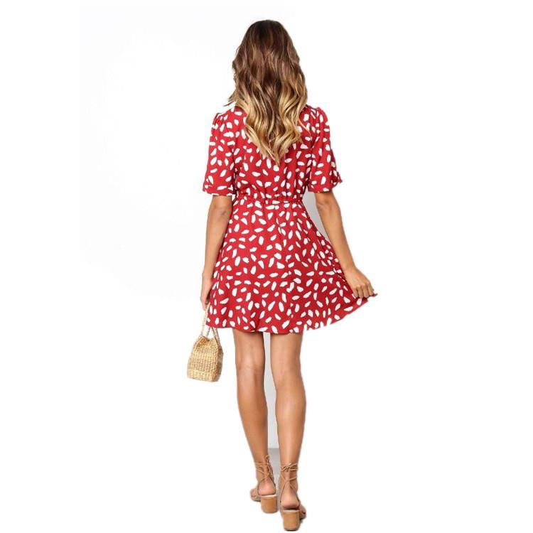 Red Fashion Print Button Lace Casual Dress for Summer/Beach