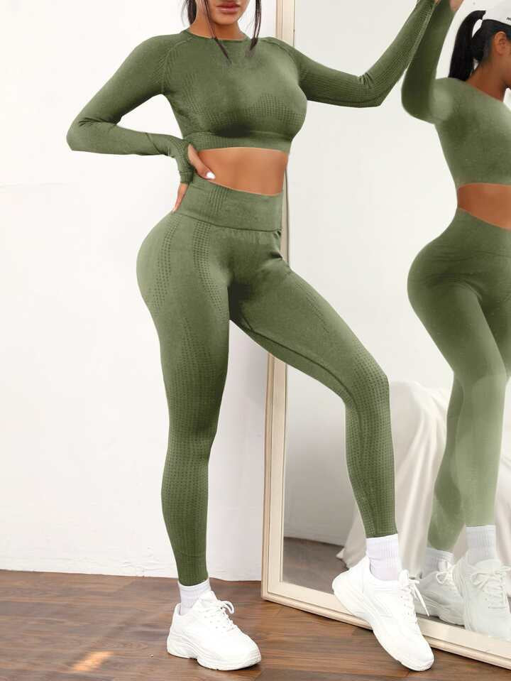 A & S 2pcs Seamless High Stretch Yoga Set Tracksuit Gym Set