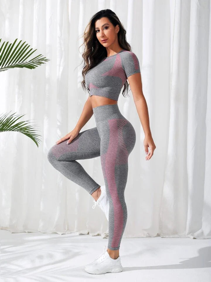 A & S Seamless Raglan Sleeve Tummy Control Sports Set
