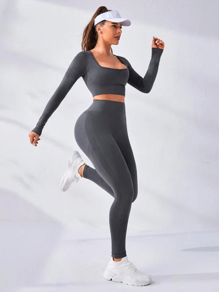 A & S Seamless High Stretch Scoop Neck Sports Set Workout Set