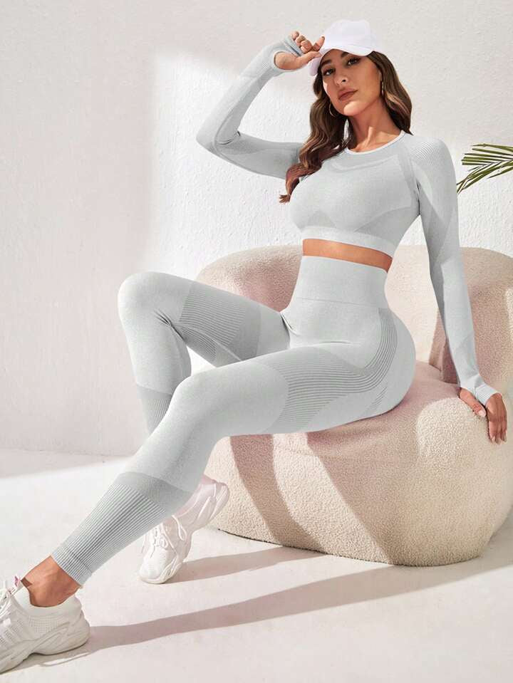 A & S Seamless High Stretch Scoop Neck Sports Set Workout Set