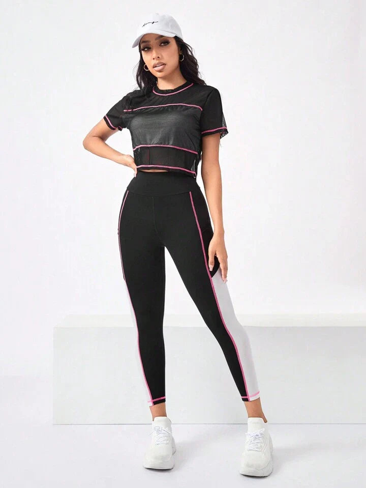A & S Running Colorblock Sports Tee & Phone Pocket Side Leggings