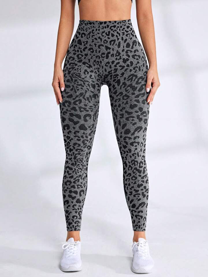 A & S Leopard Print Seamless High Waist Stretchy Gym Leggings