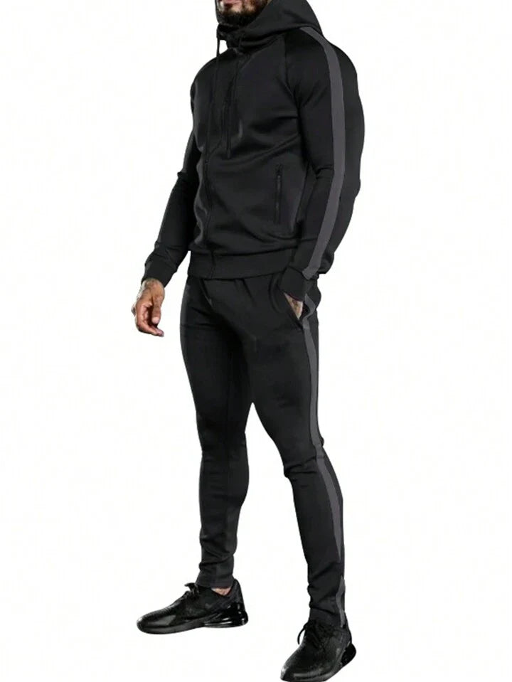 A & S Streetwear Men's Side Stripe Hooded Sportswear Set, Athletic Suit