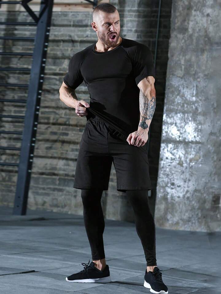 5pcs/Set Men's Sporting Suit, Quick-Dry Fitness Clothes For Compression &  Gym