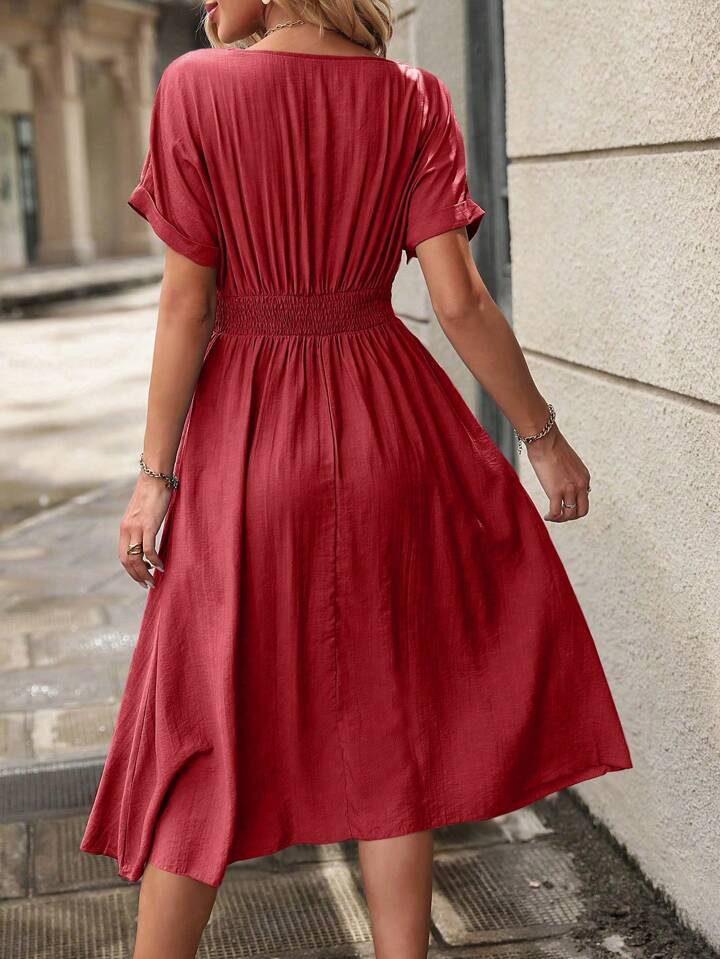 A & S Neckline Batwing Sleeve Dress